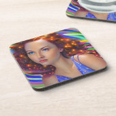 虹の光を放つ夢見心地の少女 コースター (左側)