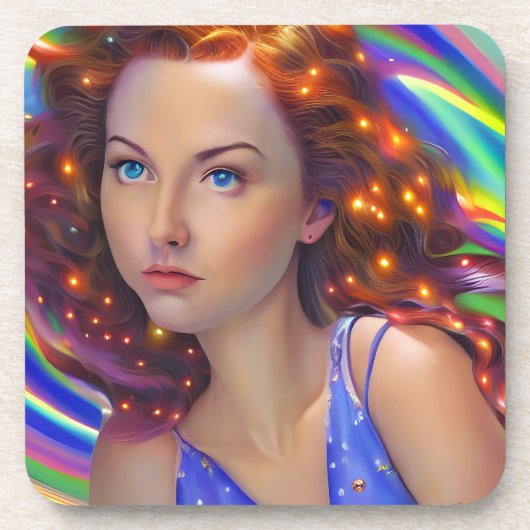 虹の光を放つ夢見心地の少女 コースター (正面)