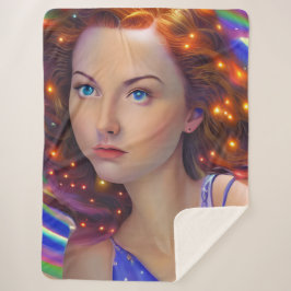 虹の光を放つ夢見心地の少女 シェルパブランケット