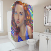 虹の光を放つ夢見心地の少女 シャワーカーテン (インサイチュ)