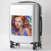 虹の光を放つ夢見心地の少女 シール (スーツケース)