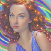虹の光を放つ夢見心地の少女 シール (正面)