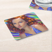 虹の光を放つ夢見心地の少女 スクエアペーパーコースター (アングル)