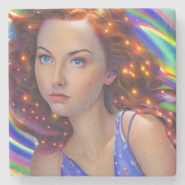 虹の光を放つ夢見心地の少女 ストーンコースター