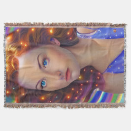 虹の光を放つ夢見心地の少女 スローブランケット