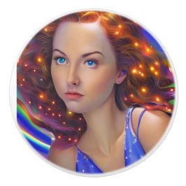 虹の光を放つ夢見心地の少女 セラミックノブ