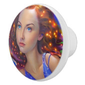 虹の光を放つ夢見心地の少女 セラミックノブ (右)