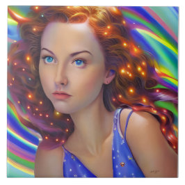 虹の光を放つ夢見心地の少女 タイル