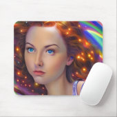 虹の光を放つ夢見心地の少女 マウスパッド (マウス)