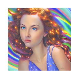 虹の光を放つ夢見心地の少女 メタルプリント
