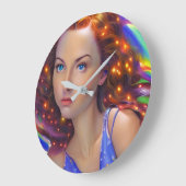 虹の光を放つ夢見心地の少女 ラージ壁時計 (傾斜)