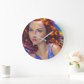 虹の光を放つ夢見心地の少女 ラージ壁時計 (ホーム)