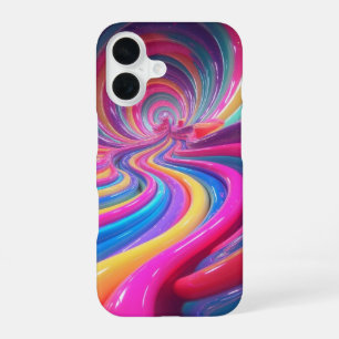 虹の光沢スワール3D抽象芸術 iPhone 16ケース