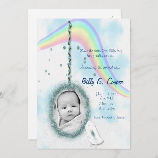 虹の写真の誕生の発表を用いる5x7円 招待状 (正面/裏面)