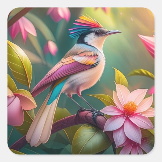 虹の冠を戴くカケス幻想の鳥 スクエアシール (正面)