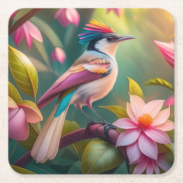 虹の冠を戴くカケス幻想の鳥 スクエアペーパーコースター