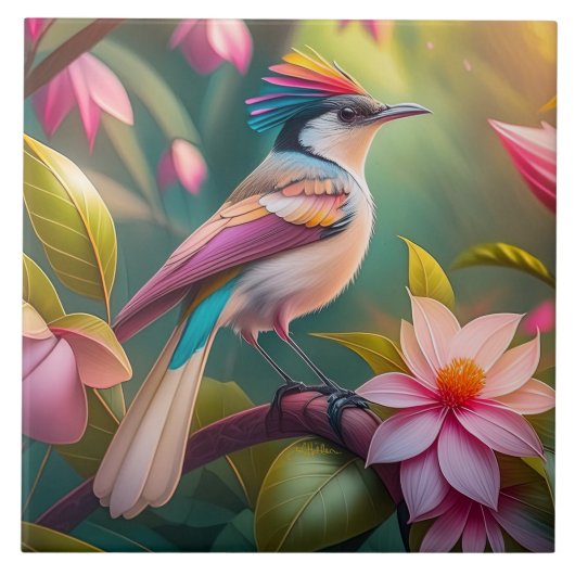 虹の冠を戴くカケス幻想の鳥 タイル (正面)