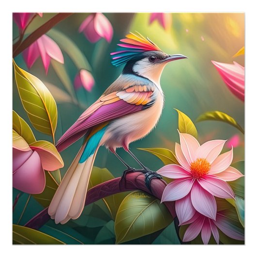 虹の冠を戴くカケス幻想の鳥 フォトプリント (正面)