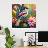 虹の冠を戴くカケス幻想の鳥 ポスター (ホームオフィス)