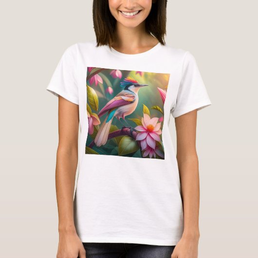 虹の冠を戴くカケス幻想の鳥 Tシャツ (正面)