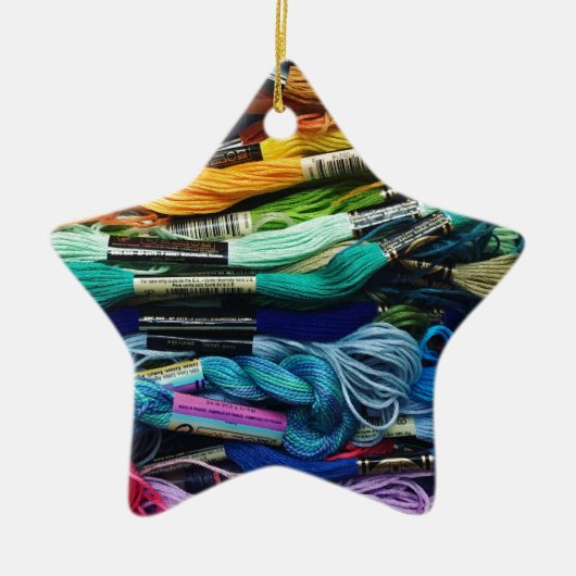 虹の刺繍のフロス|は縫う|に通します セラミックオーナメント (正面)