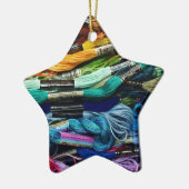 虹の刺繍のフロス|は縫う|に通します セラミックオーナメント (左)