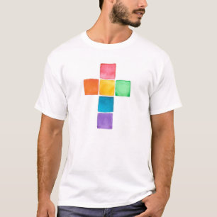 虹の十字、水彩画の正方形 Tシャツ