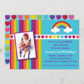 虹の向こうのガールズ フォト バースデー インビテーション (正面/裏面)