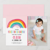 虹の向こうのピンクの女の子の誕生日招待状 招待状 (正面/裏面)