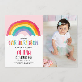 虹の向こうのピンクの女の子の誕生日招待状 招待状