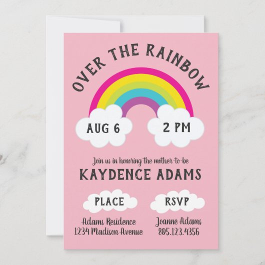 虹の向こうの誕生日パーティー/シャワー 招待状 (正面)
