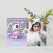 虹の向こうへ、ユニコーンの誕生日写真 招待状 (スタンド正面)