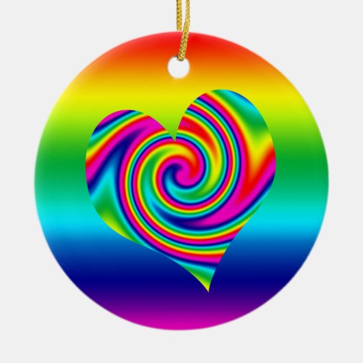虹の回転のハート セラミックオーナメント (正面)