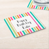 虹の垂直ストライプカラフル数々のレトロカラー スクエアペーパーコースター (アングル)