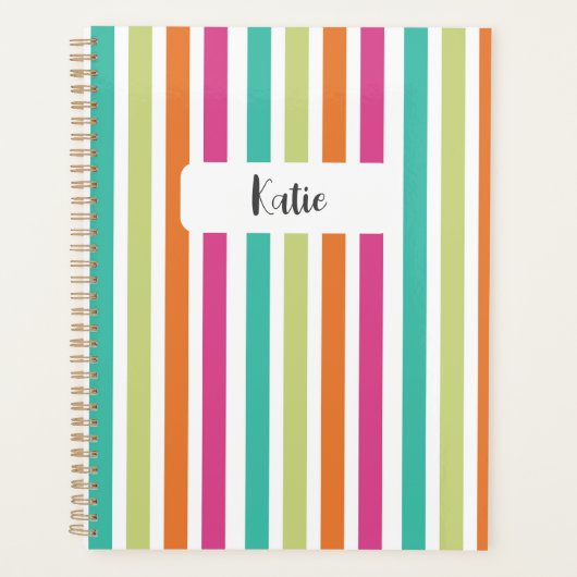 虹の垂直ストライプカラフル数々のレトロカラー プランナー手帳 (正面)