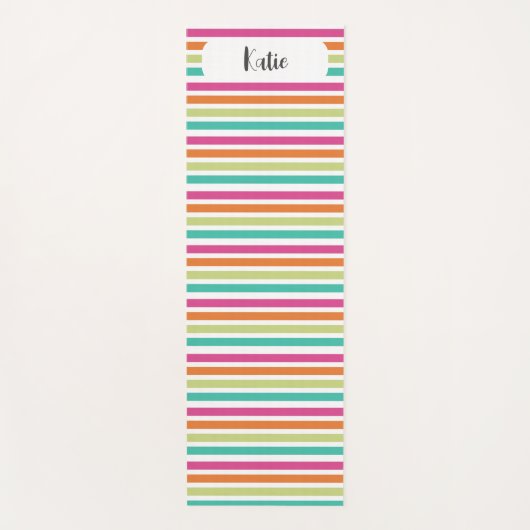 虹の垂直ストライプカラフル数々のレトロカラー ヨガマット (正面)