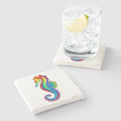 虹の多角形の木馬 ストーンコースター (横)