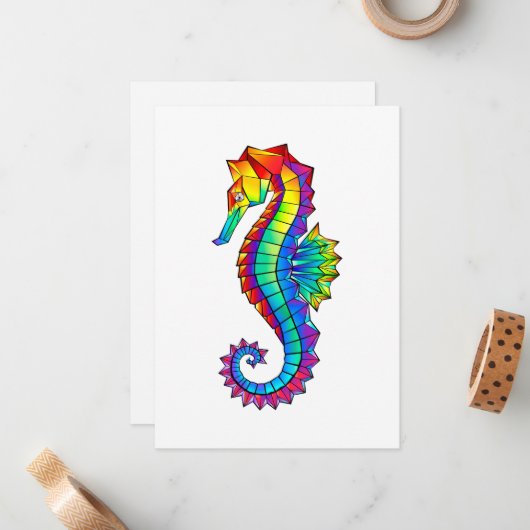 虹の多角形の木馬 ノートカード (正面/裏面インサイチュ)