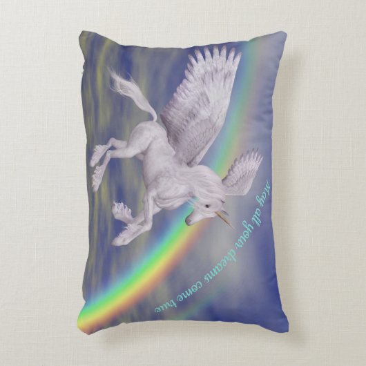 虹の夢の上のユニコーン感動的 アクセントクッション (正面(垂直))
