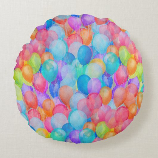 虹の夢:水彩バルーンアート ラウンドクッション (正面)