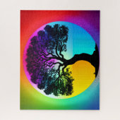 虹の天空の前の生命の木シルエット ジグソーパズル (縦)