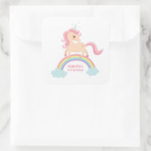 虹の女の子に魔法のユニコーンをステッカー スクエアシール (バッグ)