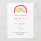 虹の女の子の1歳の誕生日パーティー招待状 ポストカード (正面)