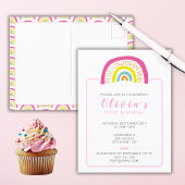 虹の女の子の1歳の誕生日パーティー招待状 ポストカード