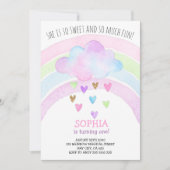 虹の女の子 誕生日 魔法のゴールドグリッター 招待状 (正面)