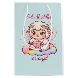 虹の妖精の羊 Eid Al Adha Mubarak ミディアムペーパーバッグ