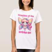 虹の妖精の蝶を持つ誕生日のおばあちゃん Tシャツ (正面)