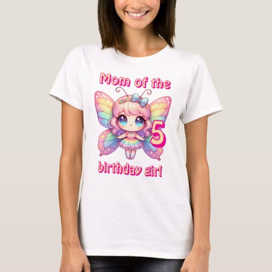 虹の妖精の蝶ママの誕生日の女の子 Tシャツ (正面)