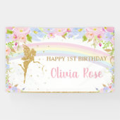 虹の妖精 ピンク 青 花の誕生日背景 B 横断幕 (横)