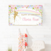 虹の妖精 ピンク 青 花の誕生日背景B 横断幕 (インサイチュ)